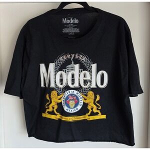 Modelo Cropped T-Shirt Size L Black Graphic Print Short Sleeve Cotton Tee Casual